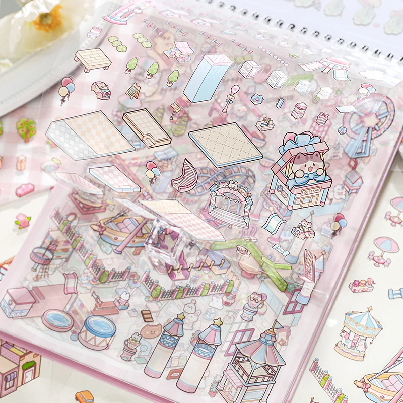 20Pcs 20in1 Cartoon Landscape Sticker Book DIY 3D Pocket Cabin Scene Stickers Gift for Kid Child Scrapbook supplies