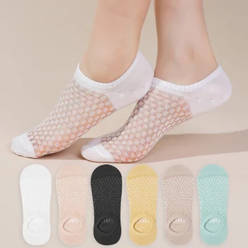 여성용 얇은 메쉬 보트 양말, 통기성 단색, 올 매치 양말, 미끄럼 방지 보이지 않는 얕은 승무원 양말, 여름