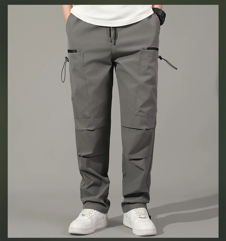 Cargo Hosen Mann High Street Koreanische Mode Casual Hosen Multi Taschen Outdoor Wandern Hosen Lose Gerade Kordelzug Herren Hose – Detail 12