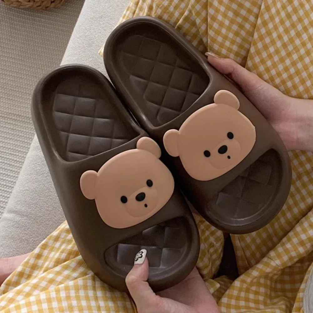 Cute Bear Design Thick Sole Women Slippers Slides Bathroom Beach Indoor Sandals Summer Couple Shoes 2