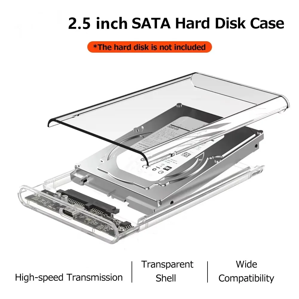 2.5인치 HDD SSD 케이스 USB 3.0/타입 C HDD 인클로저 외장 하드 드라이브 디스크 케이스 (PC, 노트북, 모바일 SATA 하드디스크용)