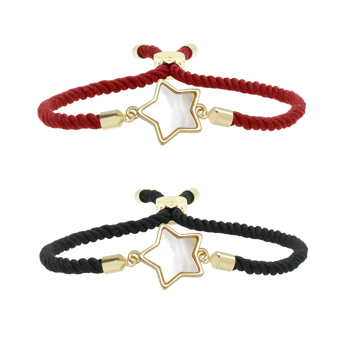 Luxury Lucky Red Black String Rope Shell Star Charms Bracciale Intrecciato Regolabile Per Le Donne Regali Di Gioielli Placcati In Oro Femminile
