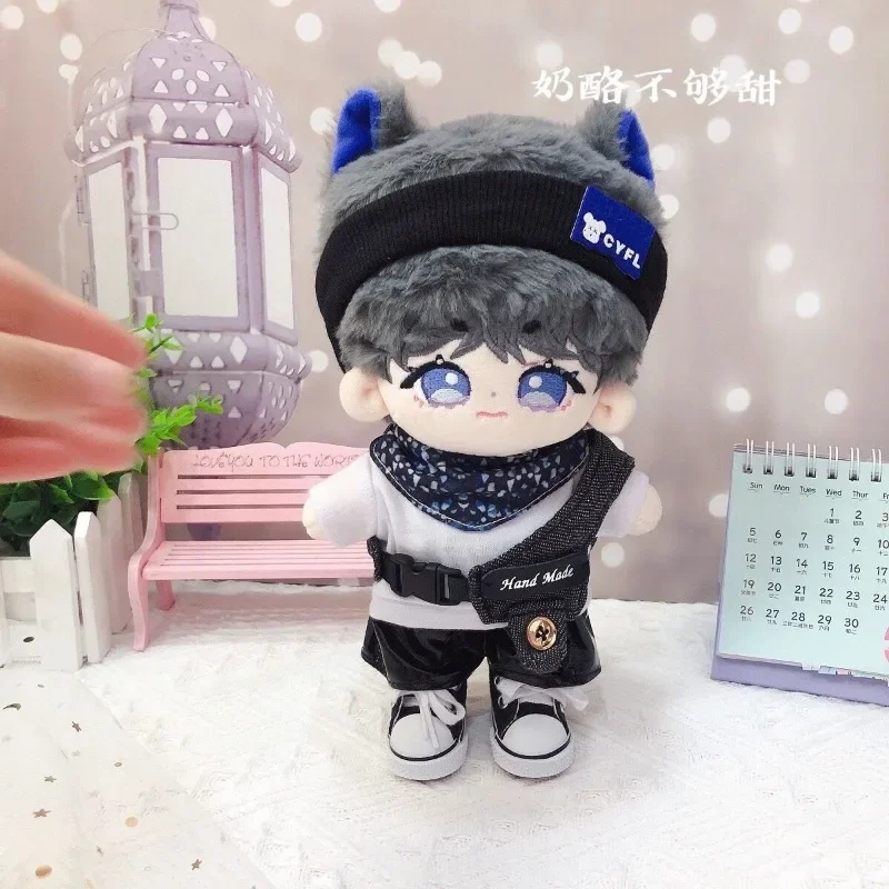 20cm baby clothes Cool jeans vest leather pants five piece set cool guy 20cm cotton doll 4