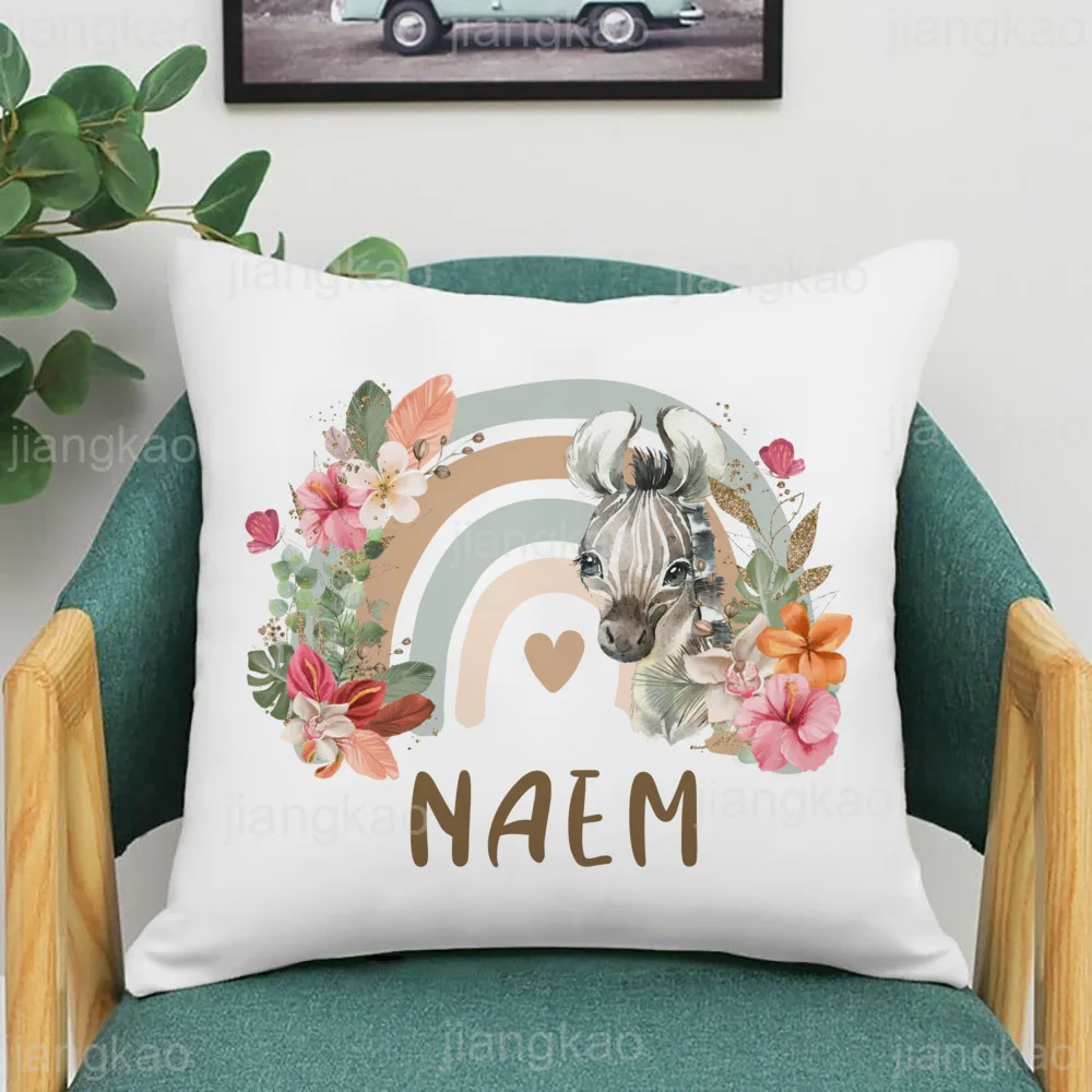 Custom Rainbow Animal Pillowcase with Name - Kids Bedroom Decor & Birthday Gift