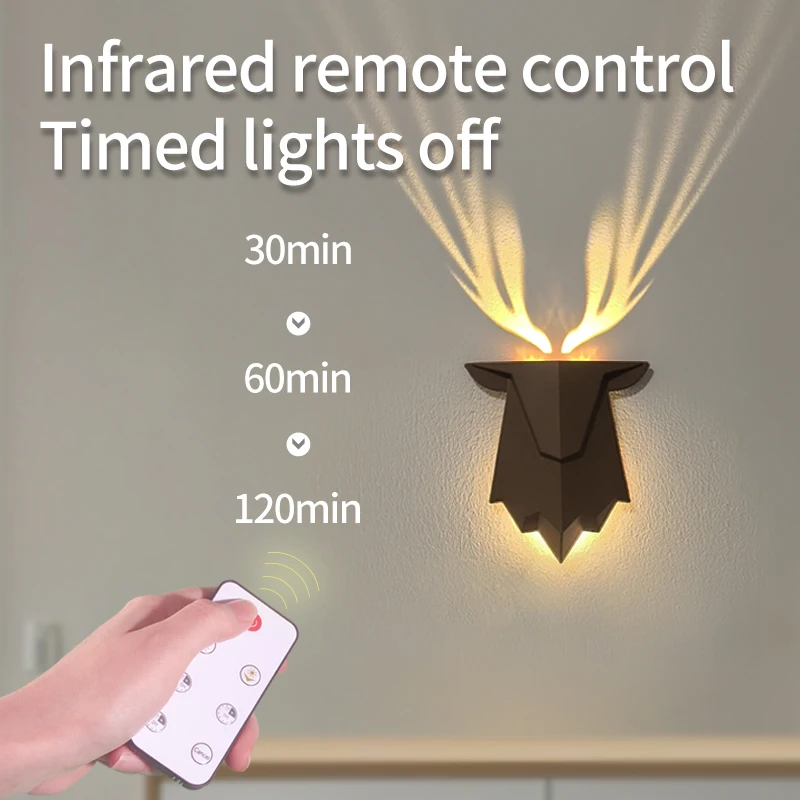 مصباح جداري بتصميم قرن الوعل مع جهاز تحكم عن بعد و...