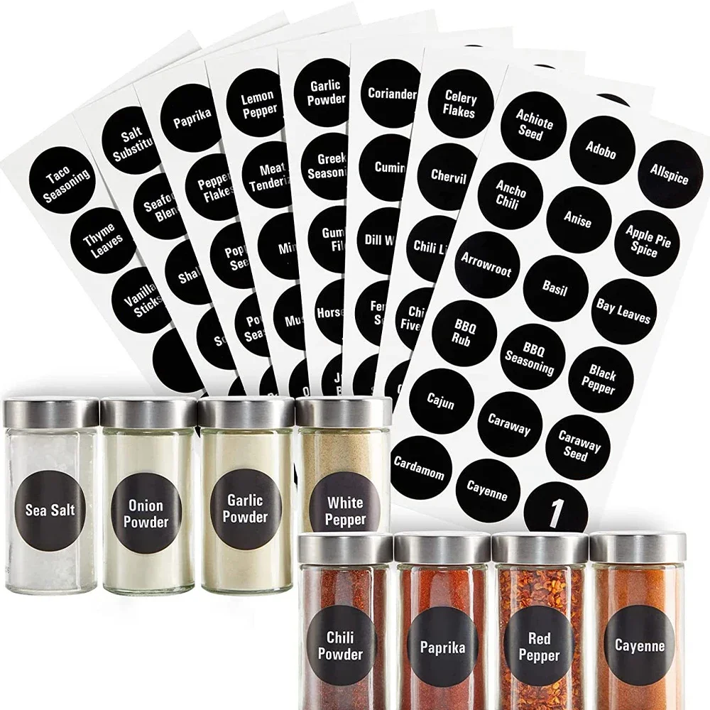 144pcs Classic 1.5 Inch Preprinted Chalkboard Label Sticker Kitchen Storage Spice Jar Label for Spice Containers Water Resistant