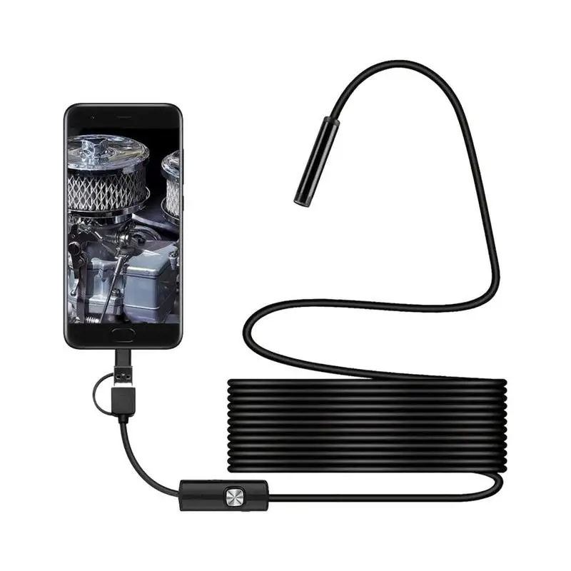 Androids Endoscope 7mm Borescope Inspection Snake Camera Waterproof HD Bore Scope Type C Interface With 6 Led Light For Phone PC