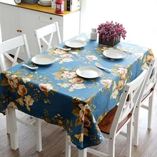 

Cotton Tablecloths, Waterproof Table Covers Flower Blue Dining Table Coffee Table Deco