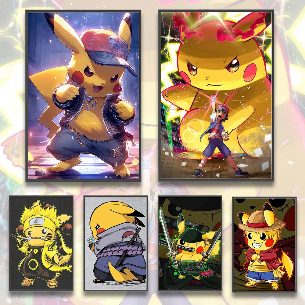 

Pokemon Japanese Pikachu Anime Self-adhesive Poster Peripheral Poster Modern Room Decoration Charizard Painting Wallpaper Gift