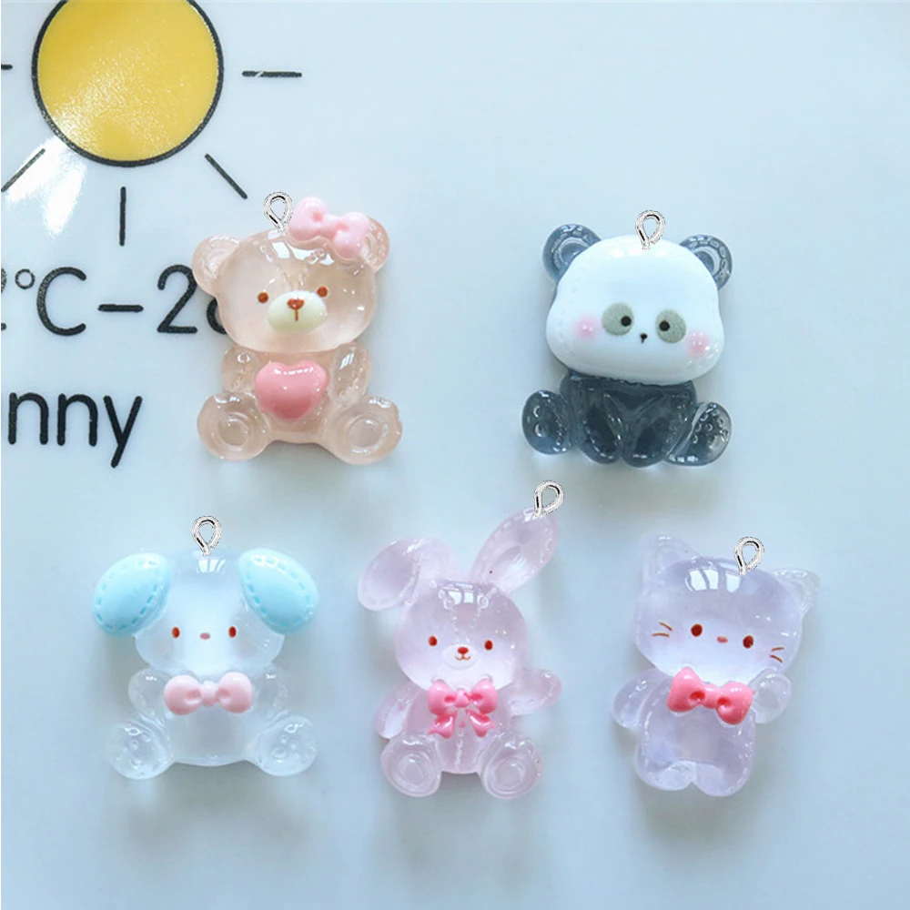 투명 팬더 토끼 시리즈 귀걸이용 플랫 백 참, 팔찌 머리핀, DIY 쥬얼리 펜던..