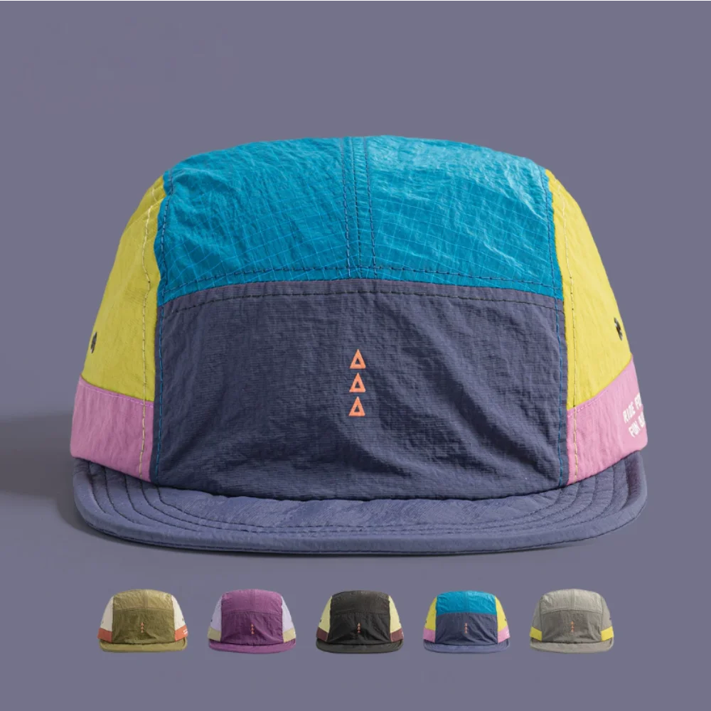 5 Panel Baseball Cap Short Brim Nylon Mesh Waterproof Color Block Hat for Men Women Outdoor Hiking Running Sport Cap