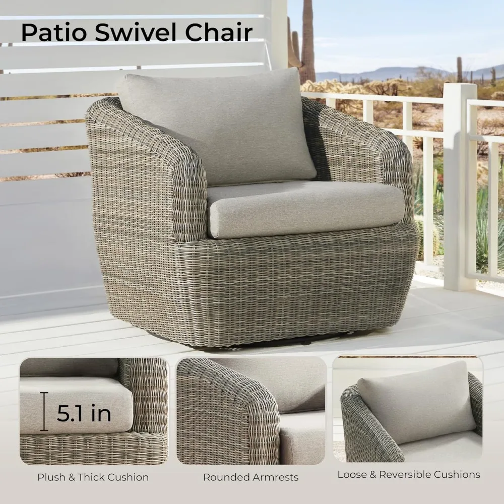 3 Pieces Patio Wicker Furniture Set, Outdoor Rattan Bistro Set with Removable Thickened Cushions, Fully Assembled(Gray Cus 5