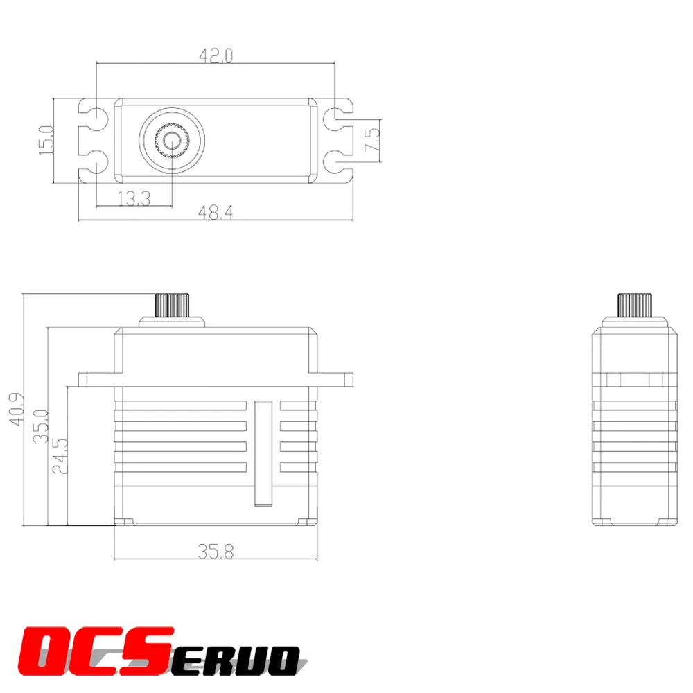 OCS-D2007 브러시리스 모터 하이 토크 서보 스틸 기어, 모든 CNC 케이스, 미드 사이즈 BLS, 8.4V, 20kg.cm, 51g, 0.07S, 60 °