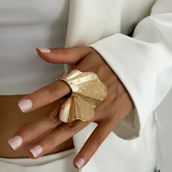 Ginkgo Leaf Fan - Shaped Metal Statement Ring - Unisex Fashion Jewelry (991060)