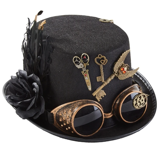 Cappello Steampunk retrò cappello a cilindro vittoriano piuma