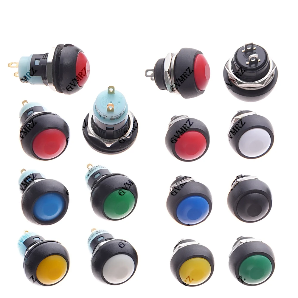 5PCS 화이트 그린 블루 미니 12mm 순간 방수 푸시 버튼 스위치 Horn1A 250V 셀프 리셋 레드 옐로우 블랙 DIY