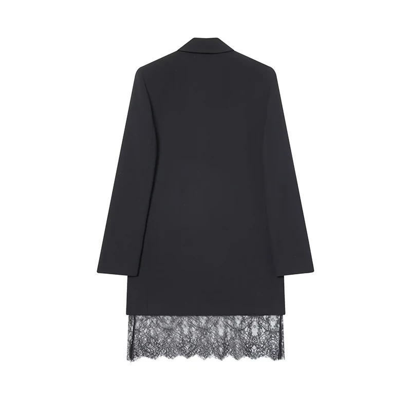 2025 New Fashion Lace Splicing Short Dresses for Women Long Sleeve Blazer Style Mini Dress Woman Chic Elegant Office Dress