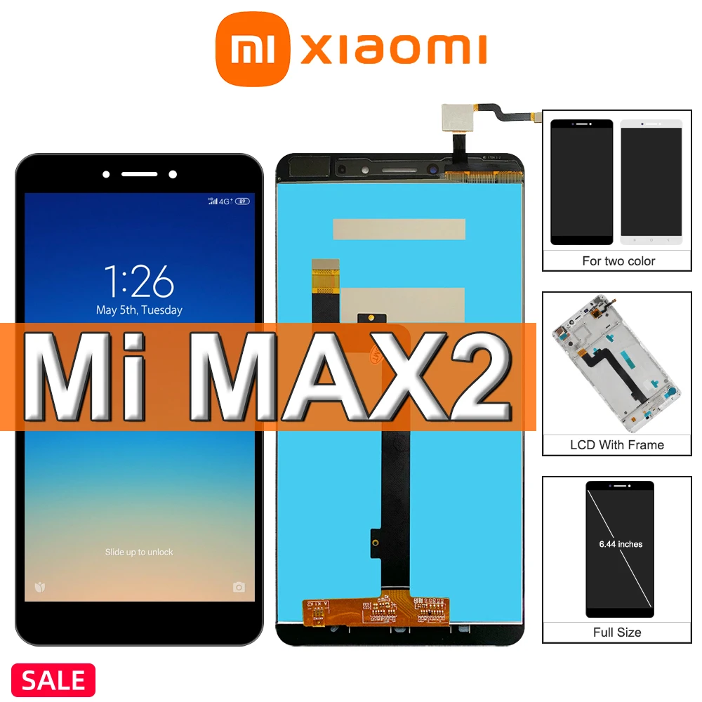 6.44 "Originale Per Xiaomi Mi Max 2 Display Lcd Touch Screen, Per Sostituzione Display Lcd Mi Max2 Mde40 Mdi40, Con Test Frame 100%