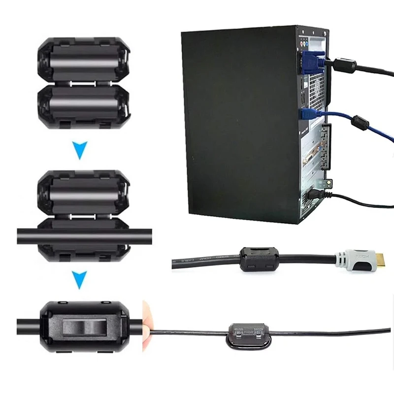 5/10PCS 5mm 페라이트 코어 코드 링 노이즈 필터 클립온 페라이트 링 RFI EMI 노이즈 억제기 USB/비디오 케이블 전원 코드용