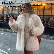 Lapels Faux Fur Coat Women Winter Long Luxury Overcoat