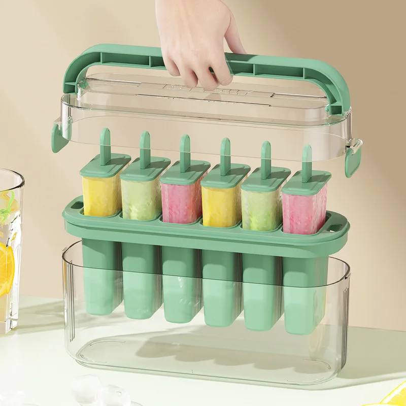Ice Cream Molds 6-Cavity Plastic Ice Pop Ice Cream Maker Mould Set Food Grade Homemade Creative Cake Mold with Plastic Sticks & Lid for Kids