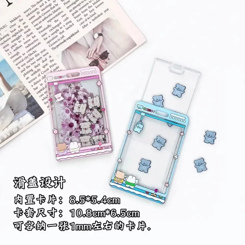 Cartoon Id Credit Card Holder Student Sliding Cover Card Holder Meal Cards Case Transparent Bus Sleeve with Rope Fun