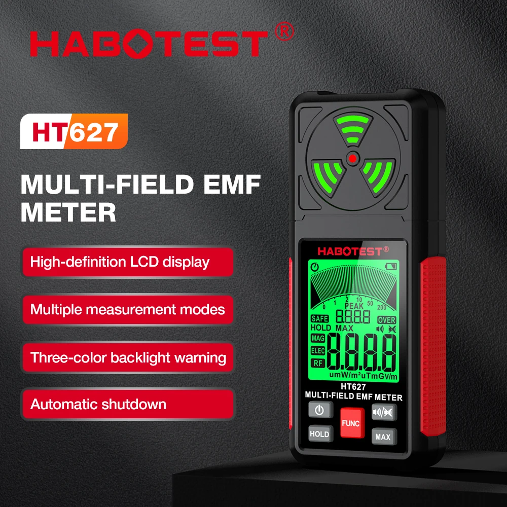 HABOTEST HT627 Electromagnetic Radiation Tester Electric Field Magnetic Field RF Radiation EMF Meter Radio Frequency Detector