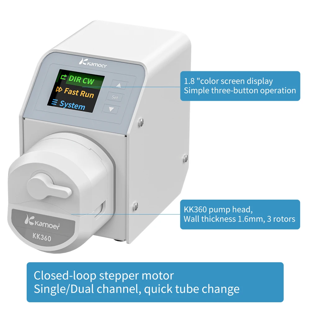 Kamoer 180ml/min M2-KK360-B Multi-channel Peristaltic Pump 24V Quick Tube Change High Precision Closed Loop Motor 300rpm for Lab 4