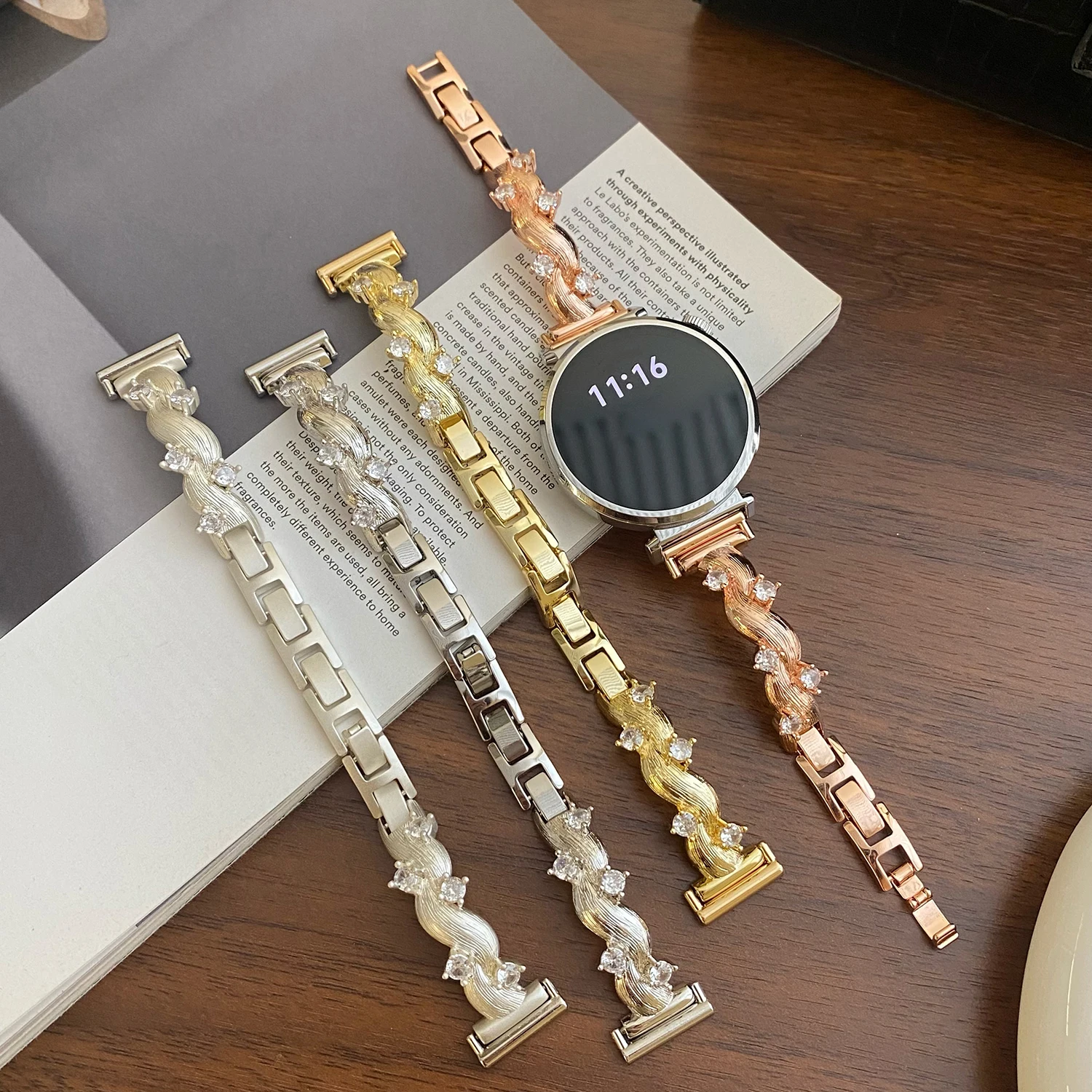 Neues Rattan-Intarsien-Diamant-Metallarmband für Huawei Watch GT5/6 41 mm Fit3/4pro weibliches Armband für Xiaomi 10 8/9pro universal 18/20/22