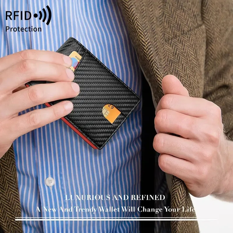 Men's Wallet Ultra Thin Rfid Leather with ID Window Multi Card Carbon Fiber Wallet 14 Card Slots RFID Carbon Fiber Pattern Large - 6