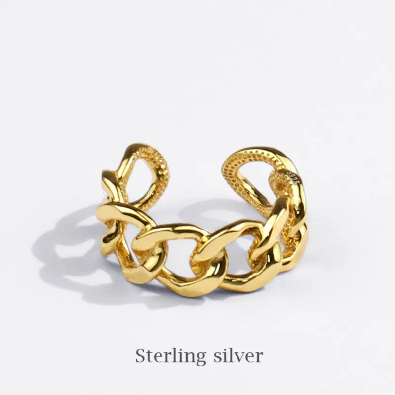 Gold Color Chunky Curb Chain Ring for Women Men Minimalist Charm Thick Gourmet Ring Couple Wedding Rings Jewelry Anillo