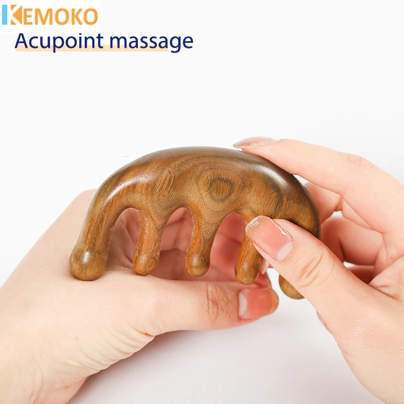 خشب الصندل الأخضر مشط ذو أسنان واسعة رئيس ميريديان تدليك مشط الوخز بالإبر العلاج الدورة الدموية مكافحة ساكنة الشعر الناعم