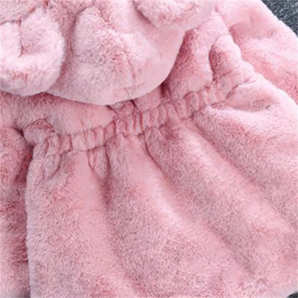 Winter Hairy Girl's Coat Baby Girl Solid Color Bear Ears Hooded Waist Zipper Warm Versatile Coat girls winter coat,girls outerwear
