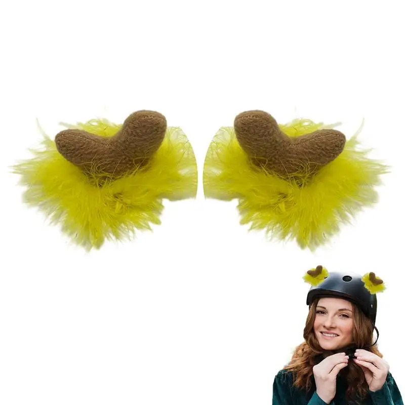 

Motorcycle Hard Hat Decorations 2PCS Plush Antler Hard Hat Ornaments Cute Holiday Decor For Cycling Commuting Adhesive