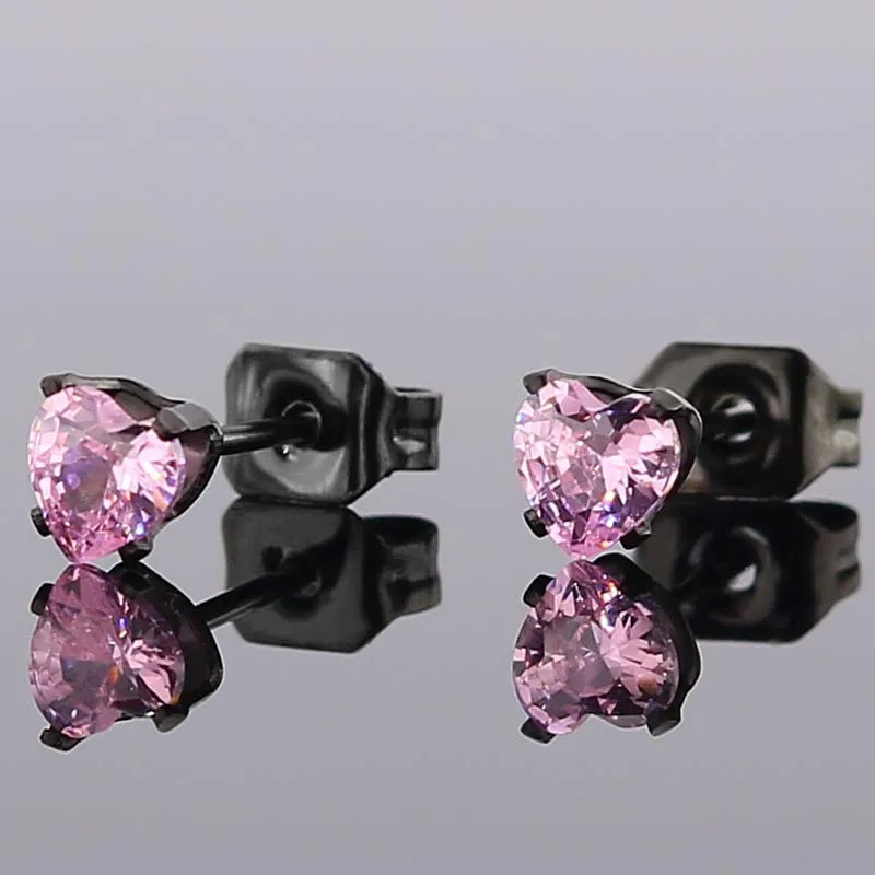 Uelf Fashion Statement Bijoux Niedliche romantische Edelstahl rosa Kristall Liebe Herz Ohrstecker für Frauen Hochzeit Ohrring – Detail 7