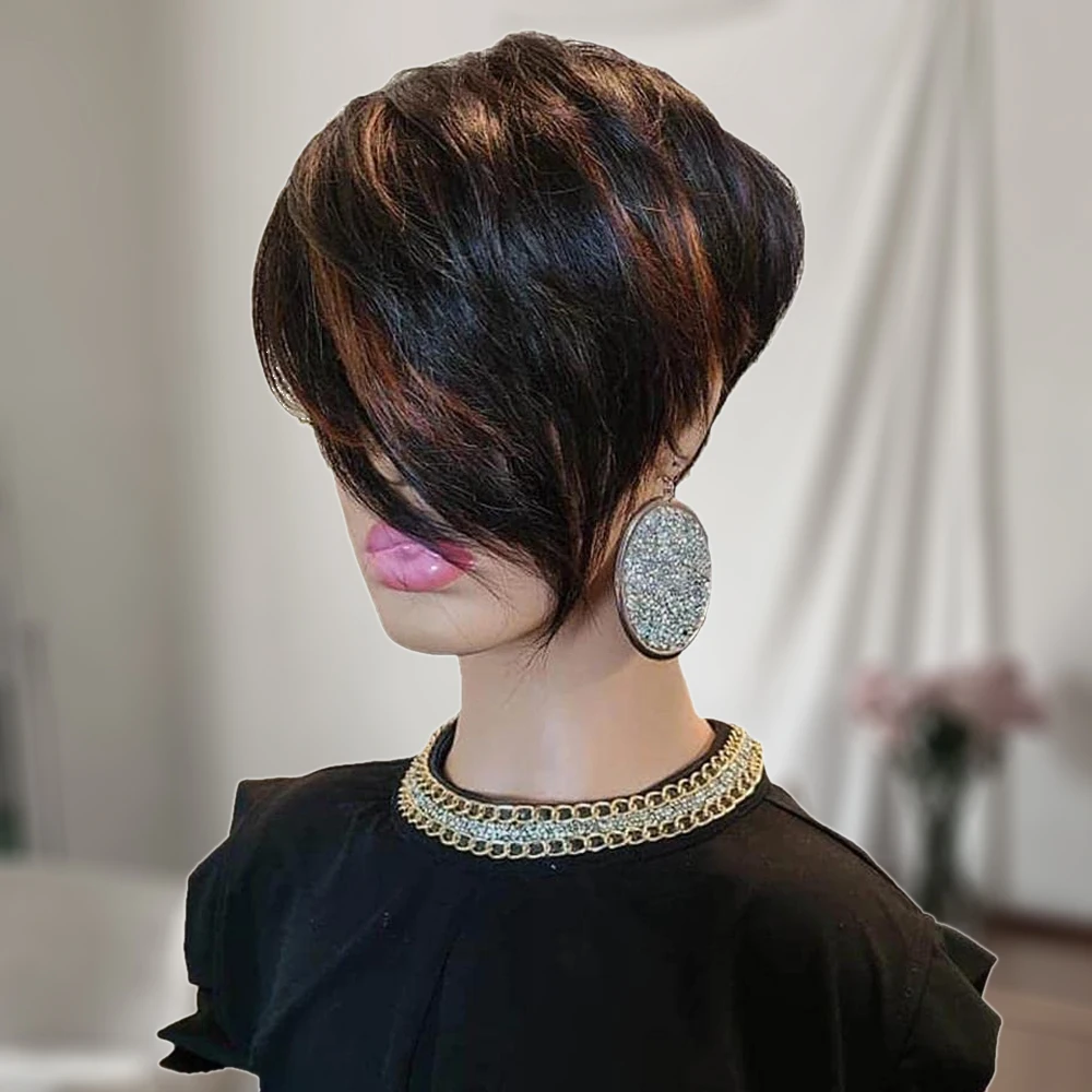 Short Pixie Cut Wig Human Hair with Bangs for Black Women 150% Density Brazilian Remy Hair Easy to Wear Short Machine Made Wig human hair wigs