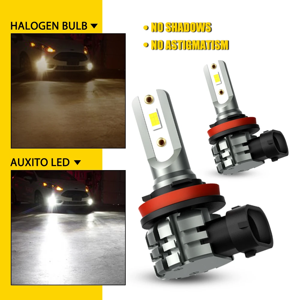 2개 AUXITO H8 H11 LED 안개등 전구 H9 H16JP LED 팬리스 3000K 앰버 옐로우 자동차 주간 주행등 6500k 화이트 12V