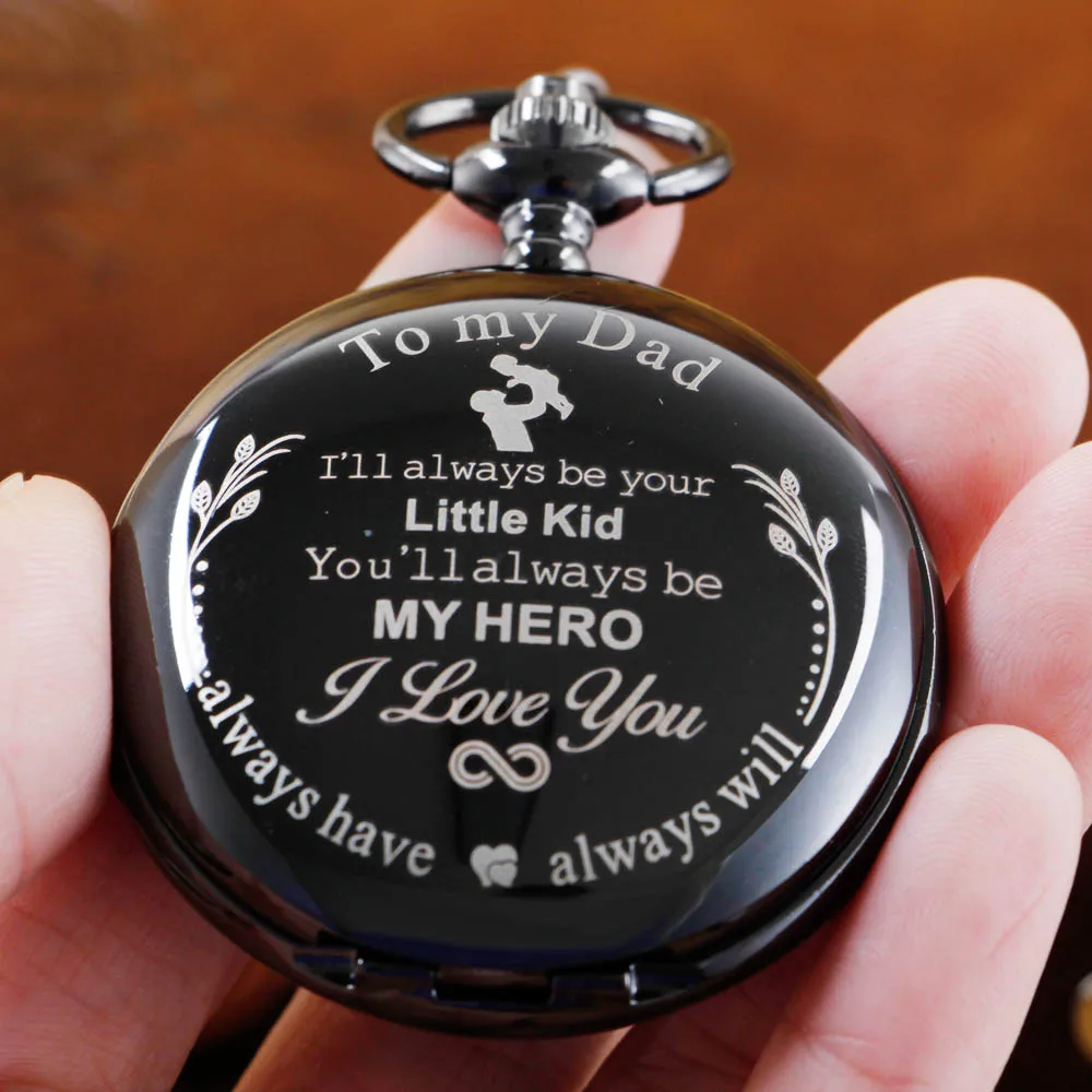 DAD Design Birthday Gift Quartz Pocket Watch For Men Vintage Pendant Fob Chain Pocket Clock