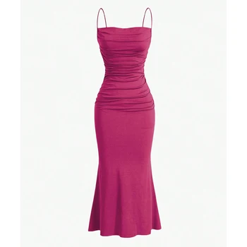 فساتين حفلات نسائية ماكسي بحمالات رفيعة أنيقة وفساتين صيفية متعددة الألوان 7