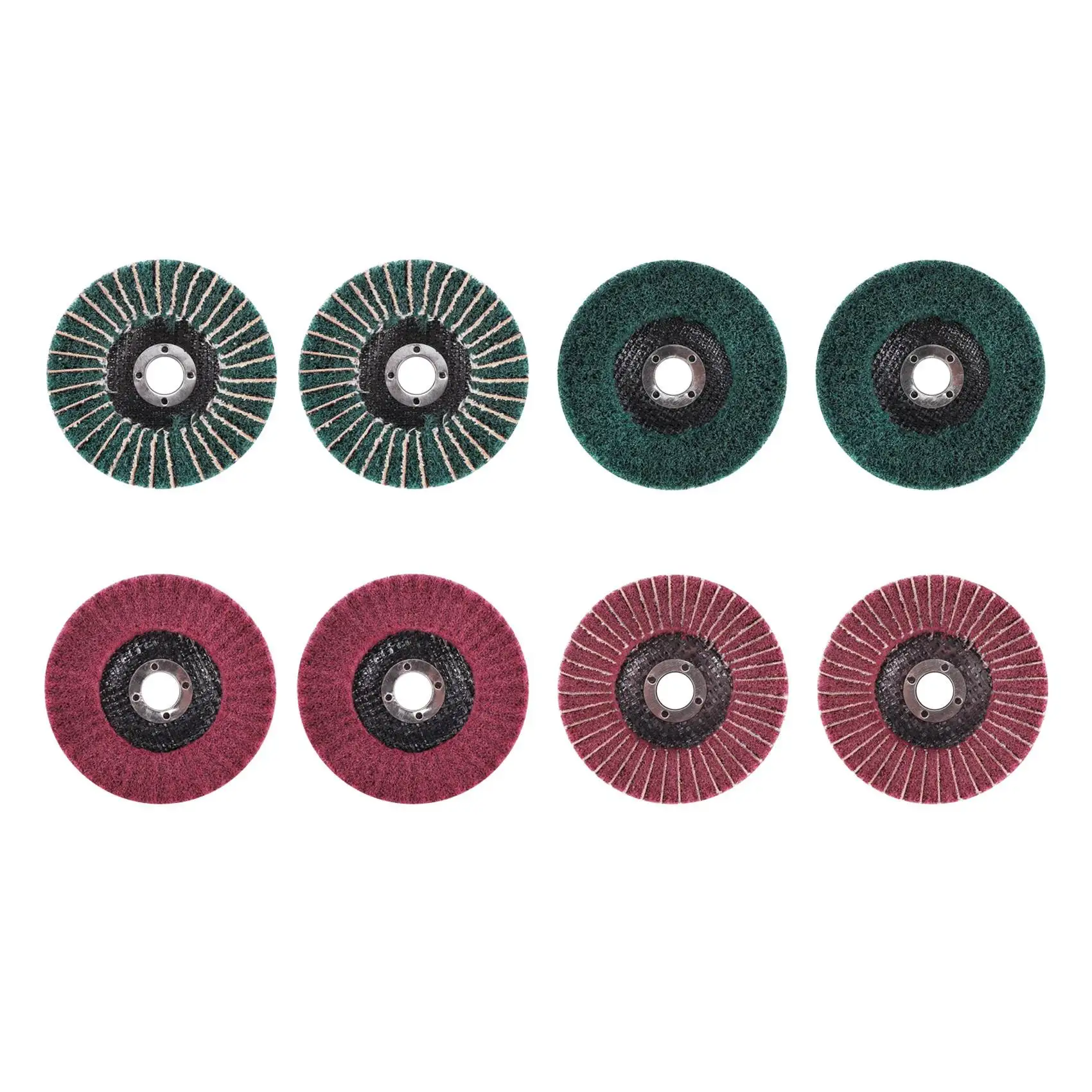 

8PCS 4 Inch Red & Green Nylon Fiber Flap Discs Set Assorted Sanding Grinding Buffing Wheels for Angle Grinder
