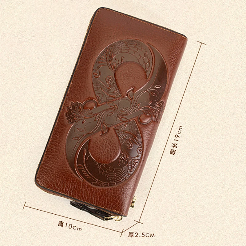 Vintage Genuine Leather Woman money clips Floral Real Cow Leather Purse Ladies First Layer Cowhide Women's clutches