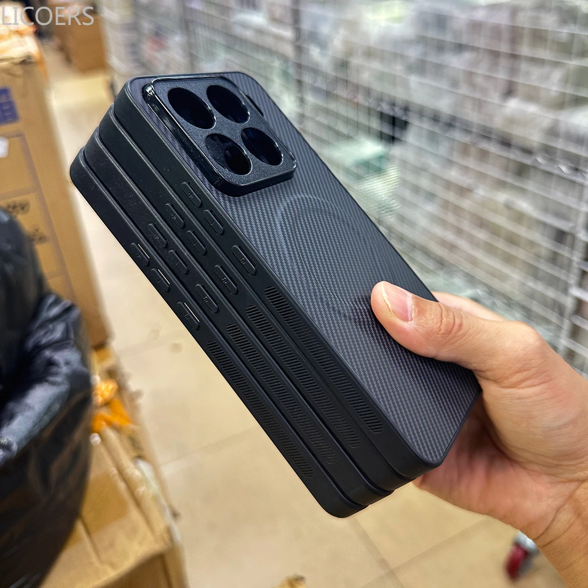 Carbon Fiber Texture Leather Magnetic Shockproof Case with Full Camera Protection