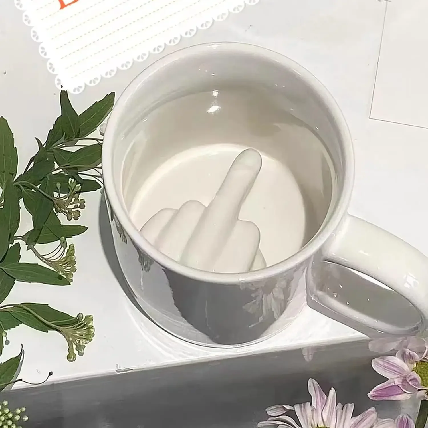 파티용 화이트 미들 핑거 컵, 재미있는 세라믹 머그잔, 커피 우유 물 컵, 창의적인 디자인, 세라믹 머그잔 음료 용기, 300ml