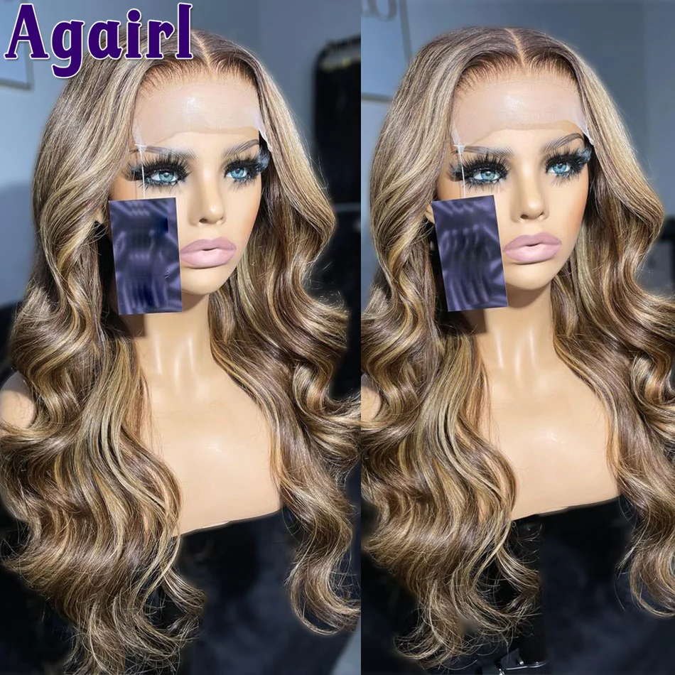 

Honey Brown Blonde Highlight 13X4 Glueless Human Hair Lace Front Wig PrePlucked Transparent Lace Frontal Wig 5X5 Body Wave Wig