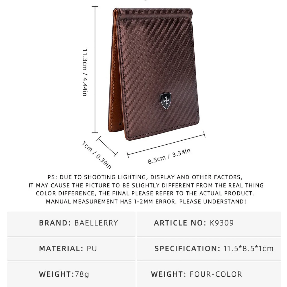 Baellerry Carbon Fiber RFID Wallet for Men, Ultra Thin Business Card Holder with Anti-Demagnetization