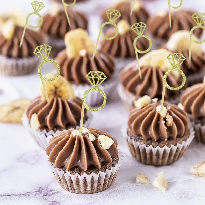 10pcs Bride To Be Diamond Ring Cake Topper Bridal Shower Bachelorette Party  Cupcake Toppers Engagement Wedding Cake Decoration