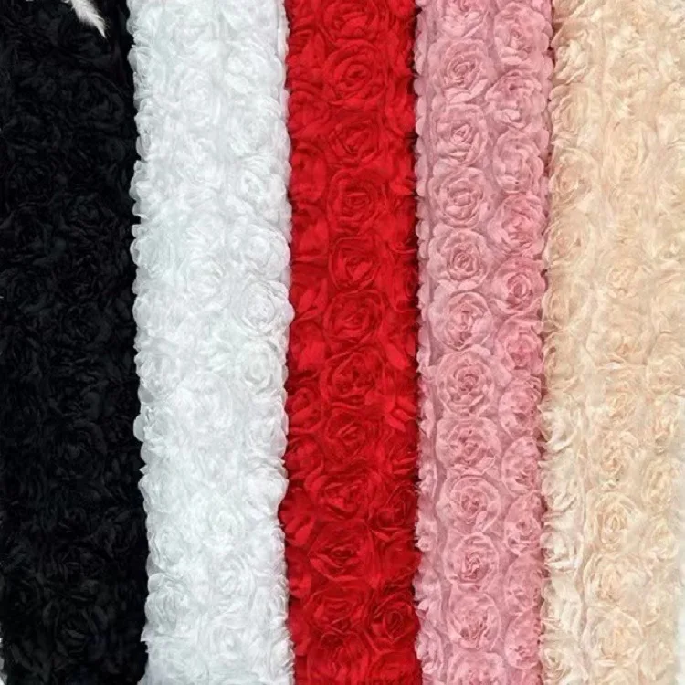 Lace Fabric Wedding Dress Embroidery Fabric 3D Rose Floating Embroidery Fabric X990