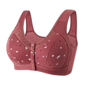 Plus Size Flower Print Wire Free No Pads Nursing Bra Mid-aged Mom Open Front Vest Brassiere Lingerie Cotton Bralette Underwear 1