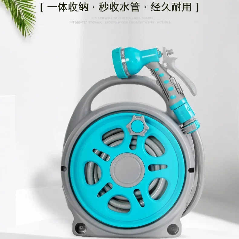 Retractable Garden Hose Reel with Adjustable Sprayer Nozzle Manual Rewind System for Garden Yard Watering Car Washing 12M