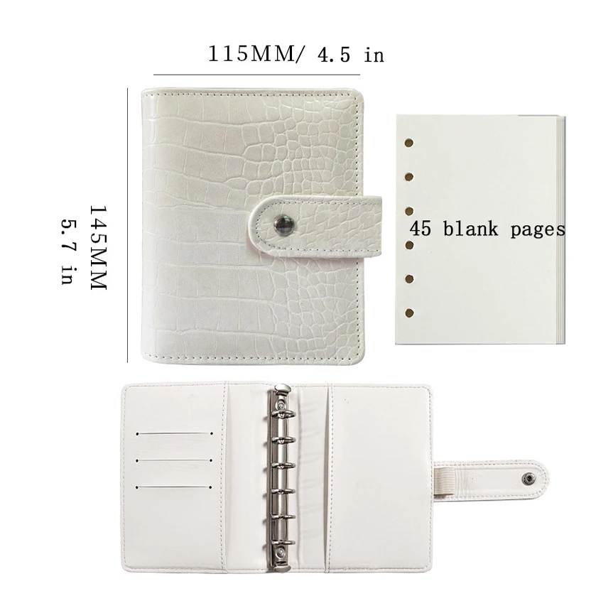 A7 Small Notebook Binder Faux Crocodile Leather Notepad Portable Budget Sheets ，with 45 Blank Inside Pages 6
